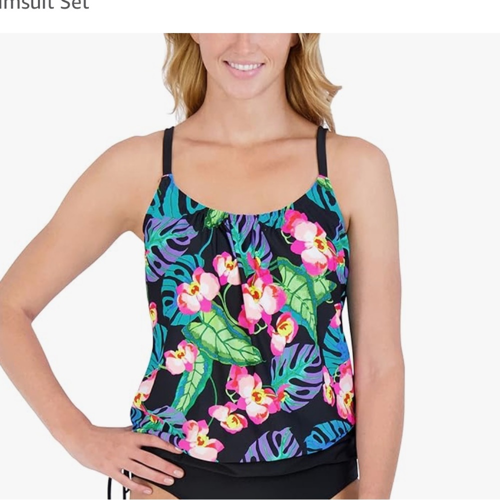 Caribbean Joe Ladies Size 10 NWT Blouson Tankini Top